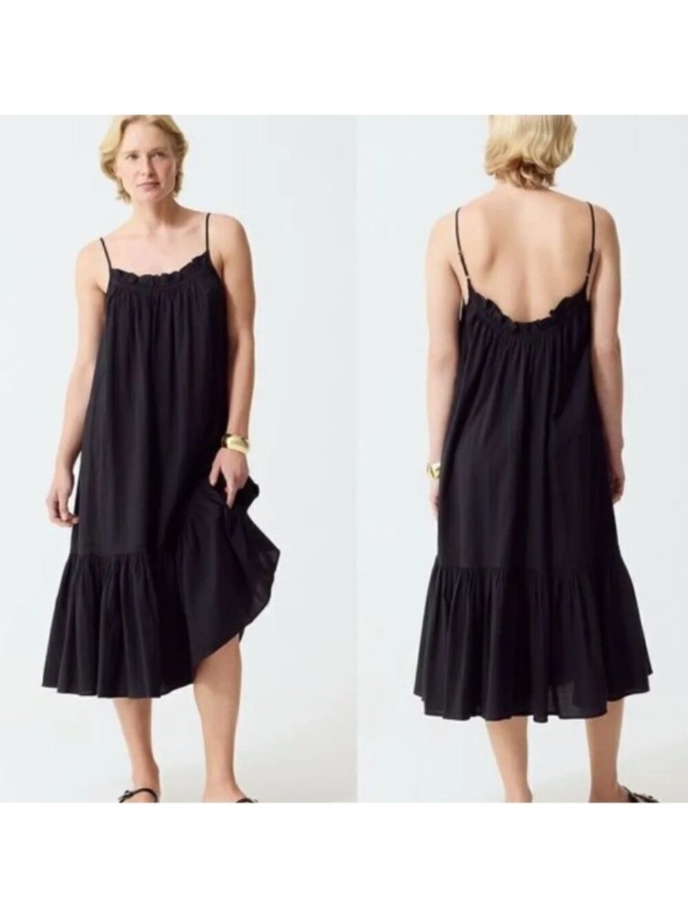 NEW J. Crew Ruffle Beach Dress black M L midi sundress poolside resort travel